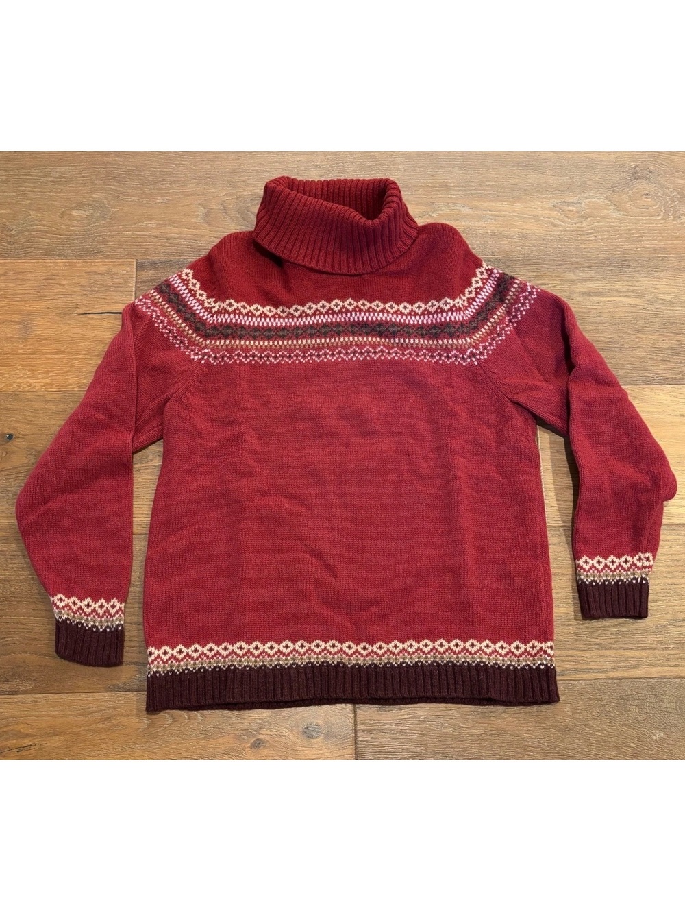 Vintage 90s Eddie Bauer 100% Lambs Wool Fair Isle Sweater Turtleneck, XL